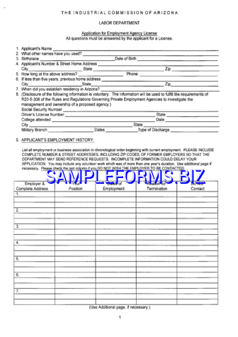 Arizona Application for Employment Agency License pdf free